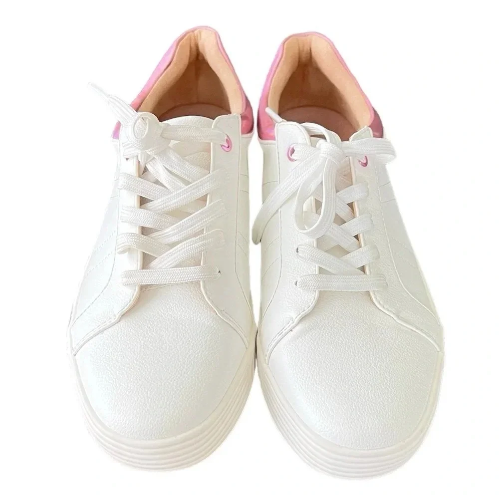 Soul Naturalizer‎ White Faux Leather Sneakers with Pink Accent Casual Everyday